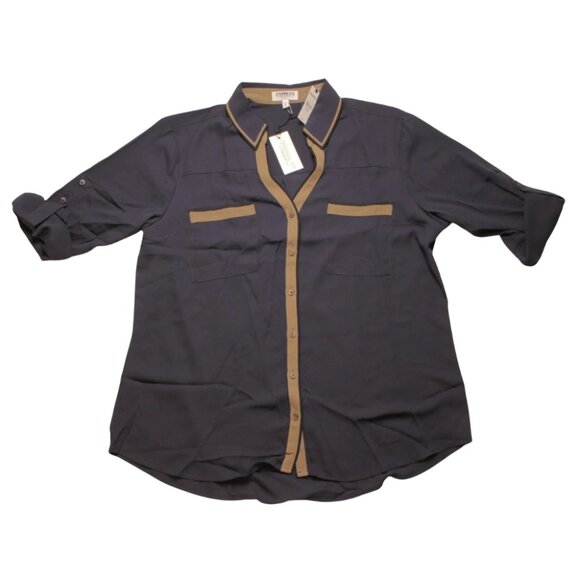 Express Women's Long Sleeve Button-up Black Shirt NWT Size XL SLIM FIT - Picture 1 of 4